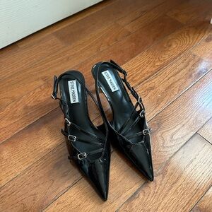 Steve Madden Liana Glossy Black Multi-Strap Heels